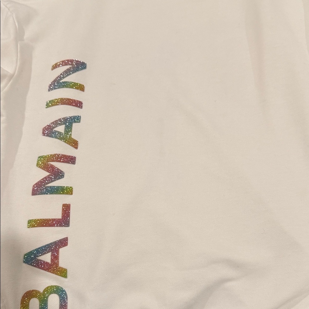 Balmain White Tee with Glitter Multicolor Logo